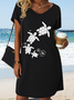 Women' Cute Sea Turtle V Neck Casual Loose Dress