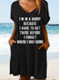 Women‘s Funny Quotes I'm In A Hurry Because I Have To Get There Before I Forget Where I Was Going Text Letters Casual V Neck Dress