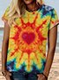 Casual colorful heart shape tie-dye T-shirt