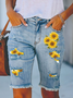 Women's Sunflower Hole Patch Fifth Pants Denim Shorts