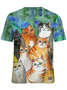 Women's Cute Cat Simple Crew Neck Color Block T-Shirt
