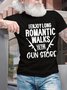 Men’s I Enjoy Long Romantic Walks To The Gun Store Crew Neck Text Letters Cotton Casual T-Shirt