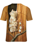 Women's Funny Cat Crew Neck Simple Loose T-Shirt