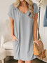 Women’s Plain Casual Loose V Neck Dress