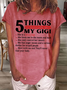 Women's Funny Word 5 Things You Should Know About My Gigi T-Shirt Mother's Day Cotton-Blend Casual T-Shirt