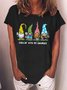 Women's Garden Gnomies Print Casual Loose T-Shirt