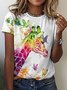 Women‘s Butterfly Giraffe Art Print Crew Neck Casual T-Shirt