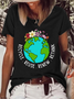 Women's Recycle Reuse Renew Rethink Floral Save the Earth Casual Text Letters Cotton-Blend T-Shirt