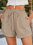 Women's Cotton And Linen Summer Shorts Ruffle Elastic Hight Waist Casual Shorts with 2 Pockets