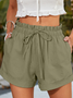Women's Cotton And Linen Summer Shorts Ruffle Elastic Hight Waist Casual Shorts with 2 Pockets