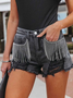 Women's Denim Shorts Mid Rise Ripped Hem Tassels Stretchy Casual Jean Shorts Frayed Distressed Hot Shorts