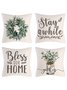 18x18 Set of 4 Cushion Pillow Covers, Sage Green Eucalyptus Leaf Wreath Farmhouse Spring Summer Throw Pillow Covers