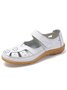Women's Cowhide Leather Hollow Breathable Velcro Von-slip Comfortable Soft Sandals Flat Shoes