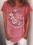 Women's Because He Lives Pink Flowers Cotton-Blend Casual T-Shirt