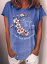 Women's Because He Lives Pink Flowers Cotton-Blend Casual T-Shirt