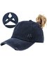 Women Ponytail Criss Cross Messy Buns Ponycaps Baseball Cap Adjustable Cotton Distressed Dad Trucker Hat