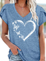 Women's Casual Butterfly Heart Print V Neck T-Shirt