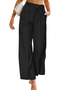 Women’s Stretchy Palazzo Dress Pants Solid Color High Waisted Wide Leg Buttons Loose Comfy Trousers