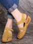 Women's Hollow Out Cowhide Leather Hollow Breathable Velcro Von-slip Comfortable Soft Sandals Flat Shoes