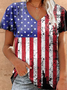 Women's V Neck America Flag Print Casual T-Shirt