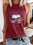 Women's Red White Blue Beer Mugs Clinking American Flag 4th Of July Gift Letters Casual Tank Top