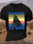 Men's Remenber To Wipe Funny Black Cat Graphic Printing Cotton Vintage Loose Text Letters T-Shirt