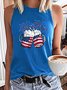 Women's Red White Blue Beer Mugs Clinking American Flag 4th Of July Gift Letters Casual Tank Top