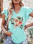 Women's Casual V Neck Floral Mother's day T-Shirt