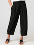 Women's Summer Wide Leg Capri Drawstring Elastic High Waist Cotton Cropped Trousers with Pockets