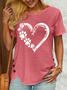 Women's Paw Heart Crew Neck Casual Loose Cotton-Blend T-Shirt