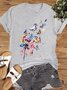 Women's Dandelion flower and horse Running horse Crew Neck Casual Cotton T-Shirt