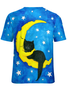 Women's Moon Hugging Black Cat Print Crew Neck Casual T-Shirt