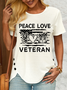 Women's Peace Love Veteran Cotton-Blend Casual Flag T-Shirt