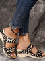 Women's Leopard Snakeskin Slip On Slippers Comfy Low Wedge Wide Feet Walking Shoes Flip Flops with Arch Support