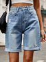 Women's  Ripped Rolled Edge Jean Shorts Casual High Waisted Long Denim Shorts