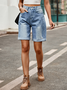 Women's  Ripped Rolled Edge Jean Shorts Casual High Waisted Long Denim Shorts