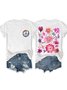Women's Wildflower Peace print Cotton Casual Crew Neck T-Shirt