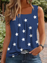 Women's Star Independence Day Square Neck Casual Tank Top