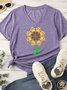 Women's Paws Print Sunflower Matching V Neck T-Shirt