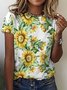 Women's Sunflower Print Crew Neck Casual T-Shirt