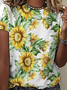Women's Sunflower Print Crew Neck Casual T-Shirt