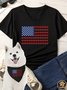 Women's Dog Paws Print American Flag Matching V Neck T-Shirt