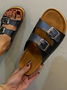 Women's Flat Slide Sandals with Arch Support 2 Strap Adjustable Buckle Slip on Slides Shoes Non Slip Rubber Sole