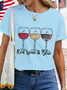 Women's Red Wine And Blue American Flag Cotton Simple T-Shirt