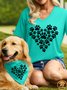 Women's Dog Paws Hearts Matching V Neck T-Shirt