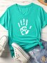 Women's Pet Lovers Hand and Paw Print Paint Matching V Neck T-Shirt