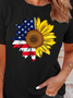 Women's Cotton 4th of July Sunflower USA Flag T-Shirt
