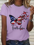 Women's Butterfly Inspirational Freedom 4th Of July Cotton T-Shirt