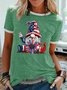 Women's patriotic gnome 4th of July Casual Crew Neck T-Shirt