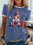 Women's patriotic gnome 4th of July Casual Crew Neck T-Shirt